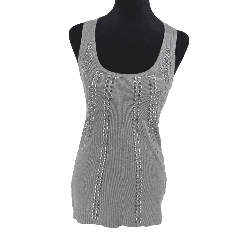 Bongo Women‎ Y2K Scoop Neck Ribbed Tank Top Silver Studs Racerback XL Grunge Vtg
